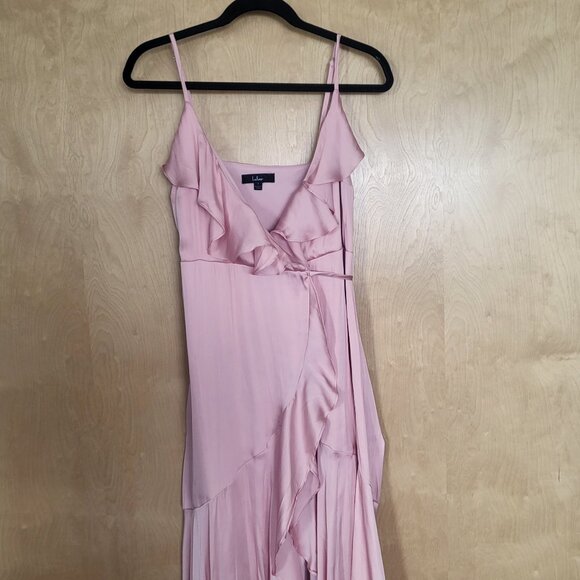 Lulus Glowing Arrival Blush Pink Ruffled Wrap Midi Dress - Picture 8 of 13